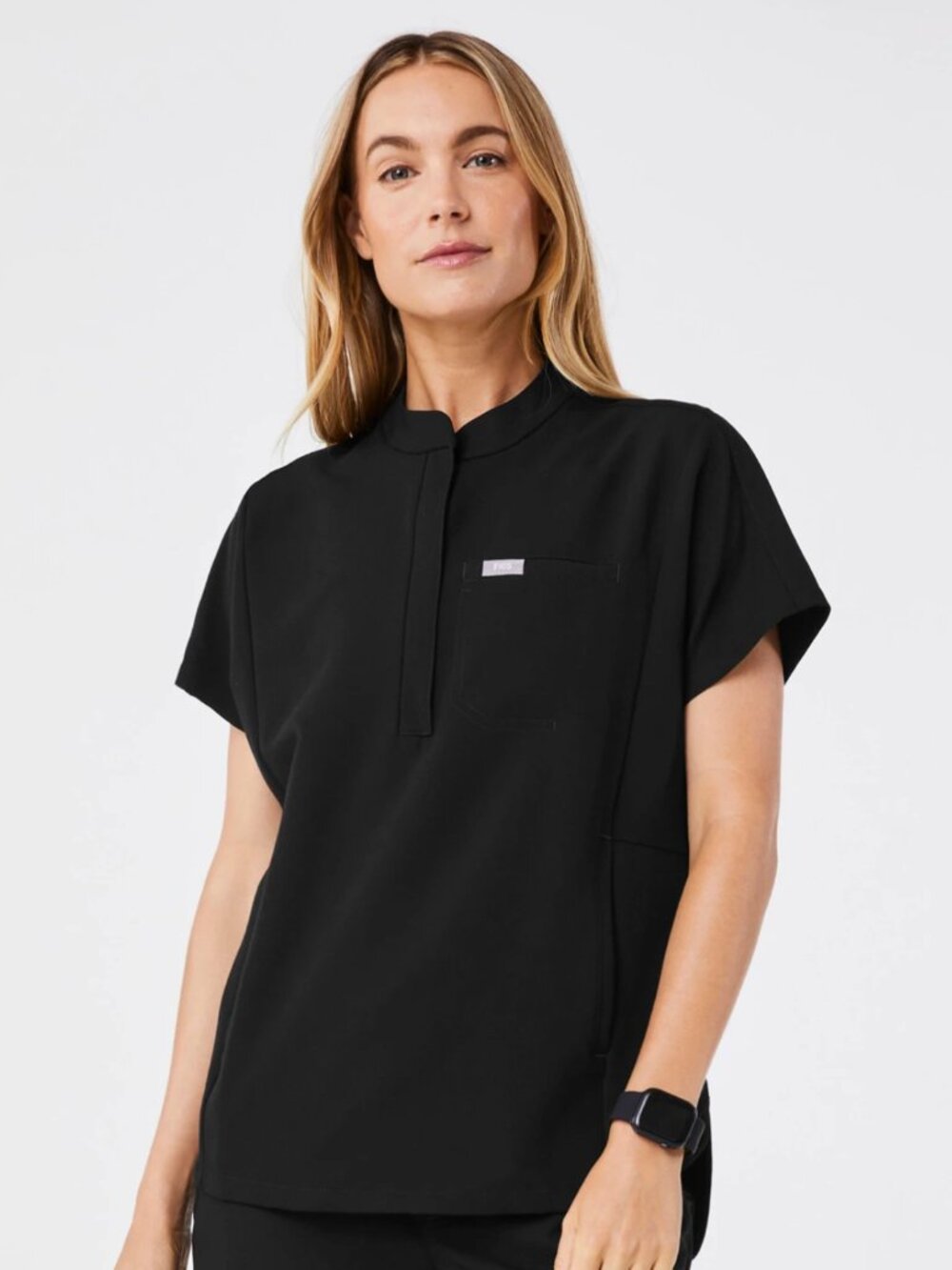 FIGS Montex Relaxed Scrub Top Black Size S Quarter Zip